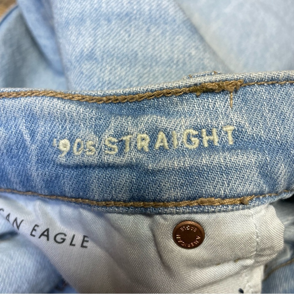 American Eagle Distressed 90s Straight Denim Jeans Womens 16 Destroyed Ripped - Picture 9 of 10
